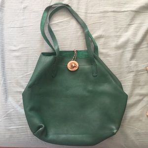 Green leather tote